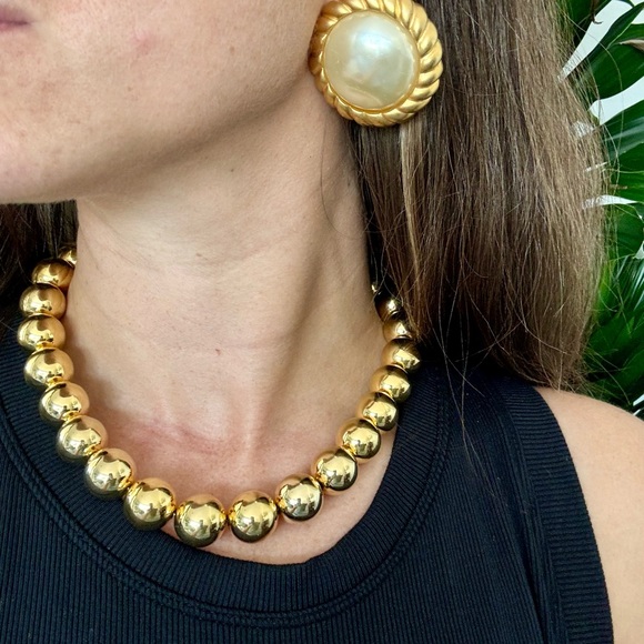 Extra Large Gold Beaded Necklace - Picture 6 of 12